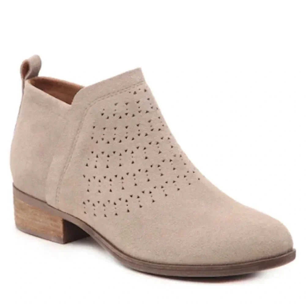 TOMS Tan Suede Perforated Deia Booties Size 7.5